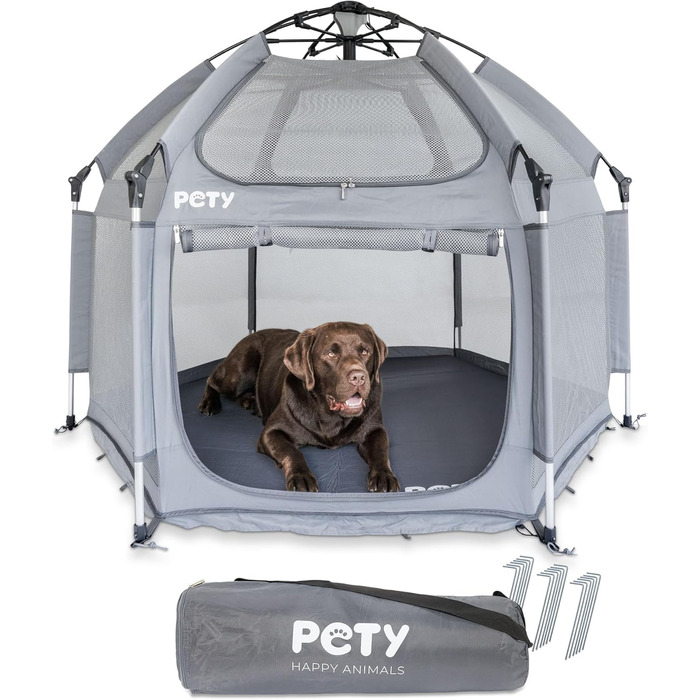 Клітка-вольєр для собак Pety - 150 x 100 см, портативна, з сумкою та кілочками - для відпочинку на природі та вдома, аксесуари для подорожей з собакою - антрацит