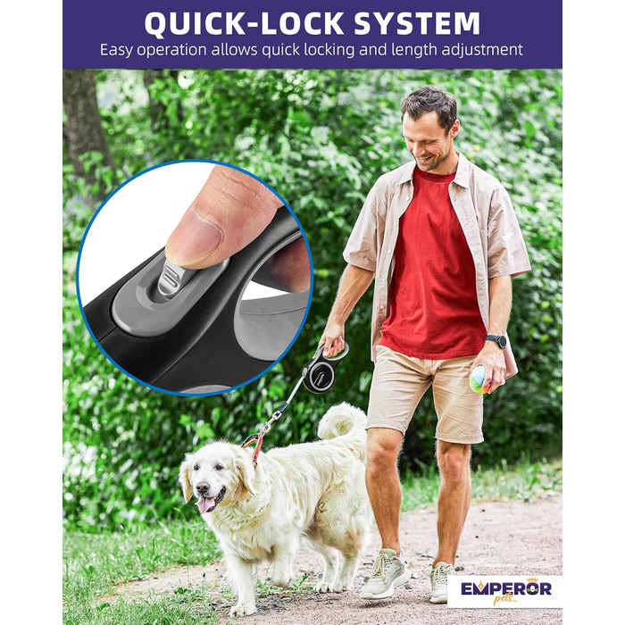 Емператор Петс GY26 - висувна поводок для собак, великих порід, до 50 кг, міцний, сірий, 7.9 м