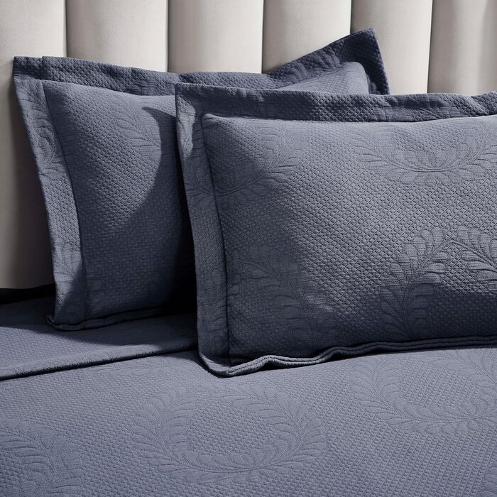 Комплект покривала з жакардової тканини з квітковим візерунком 'Лілія' (3 шт.) - 100% бавовна, розмір Queen, колір: Джинсовий синій