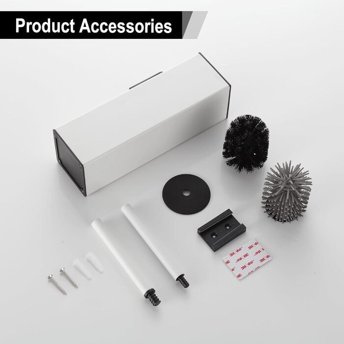 Настінна щітка для туалету BVL, тримач без свердління, 2 насадки, силіконова щітка для унітазу, кутова, білий матовий