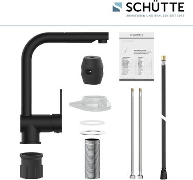 Кухонний змішувач SCHÜTTE LONDON з висувною лійкою, поворотний на 360°, з однорідним змішувачем, чорний, 29,8 см (для високого тиску)