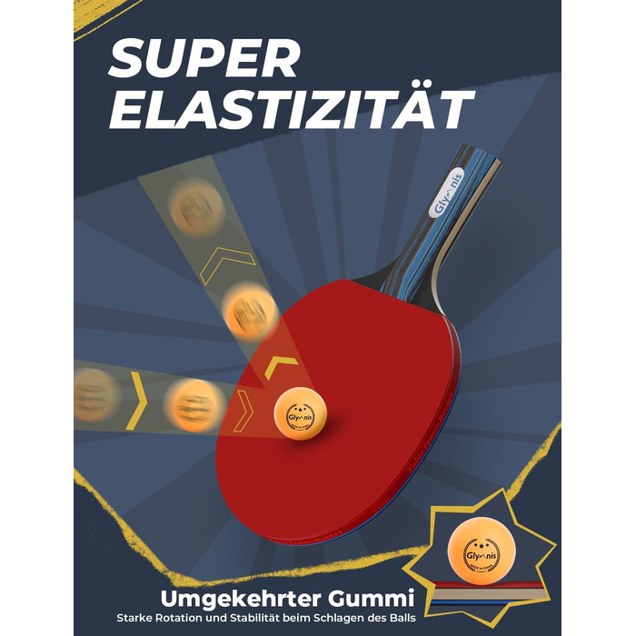 Набір для настільного тенісу Glymnis: 4 ракетки, 8 м'ячів, компактна сумка. Підходить для початківців, сім'ї та професіоналів