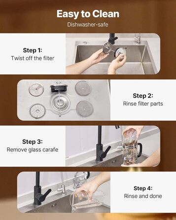 Френч-прес VEVOR 1 л з боросилікатного скла та нержавіючої сталі - для приготування кави, чаю, кемпінгу, подорожей, кухні, ресторану