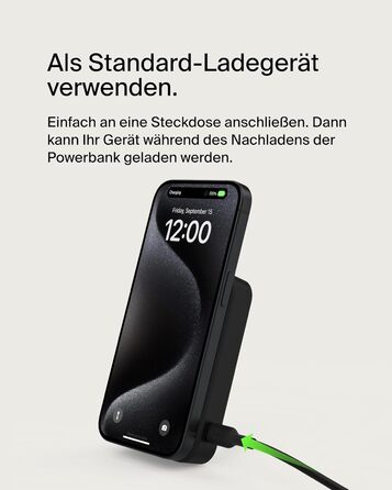 Belkin BoostCharge Pro Powerbank 10000mAh з Qi2 та MagSafe, з вбудованим підсвічуванням, чорний. Сумісний з iPhone 17, iPhone Air, iPhone 16, 15, 14, Pixel та ін.