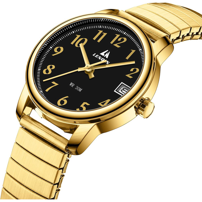 Жіночий годинник LN LENQIN: Водонепроникні годинники для жінок з нержавіючої сталі, кварцовий механізм, регульований ремінець (Золотий/Чорний)