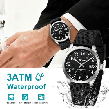 Годинники чоловічі кварцові LN LENQIN з датою, водонепроникні (30м), з ремінком з нейлону, полеві годинники для чоловіків, легкий читання (сріблясті)