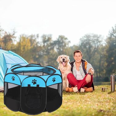 Клітка-вигул для цуценят та котів, клітка-вигул для собак, клітка для тварин, 114x114x58 см (Блакитний)