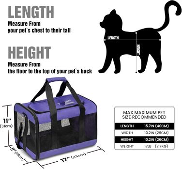 Транспортна переноска для собак та котів HITSLAM, складана, фіолетовий колір, розмір M (середній/великий), для авіаперельотів