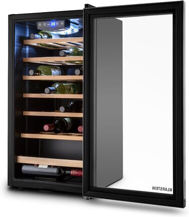 Витримання вина Klarstein Vivo Wine 26 - винний льох на 26 пляшок, 88 л, LED, регулювання температури, мінливий петельний механізм, двері з обох сторін, нержавіюча сталь, сріблястий колір