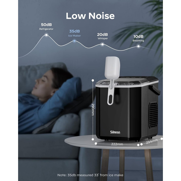 Машина для приготування льоду Silonn IM21 - портативна, самоочисна, 12 кг/день, 9 кубиків/6 хв, чорна