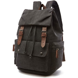 Canvas Backpack Vintage for Laptop Daypack Hiking Travel Large Capacity Bag Unisex (Black)