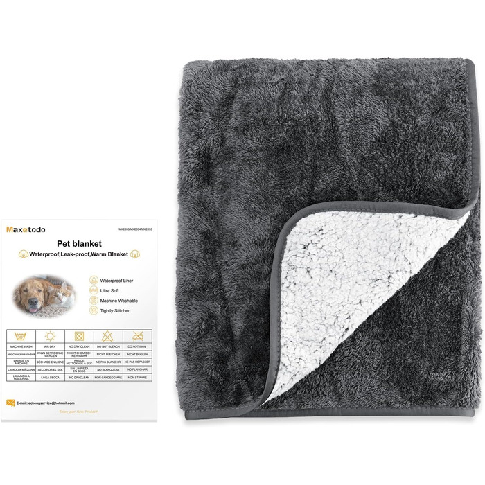 Водонепроникний коврик для собак 100x120 см - м'який, флісовий, для собак середніх порід до 16 кг, чорно-білий, підходить для вулиці та дивану