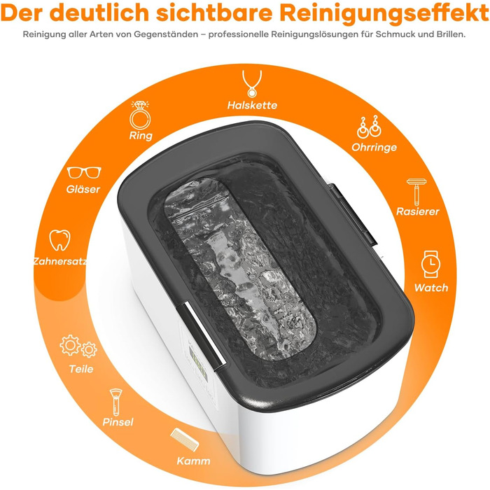 Ультразвукова очищувальна машина KECOOLKE Sonic Cleaner з цифровим таймером для окулярів, каблучок, монет, ювелірних виробів, біла