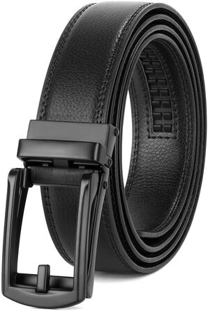 Чоловічий шкіряний ремінь JasGood з автоматичною пряжкою, 33 мм, для костюма, офісний, повсякденний (чорний, 115 см, обхват талії 85-100 см)