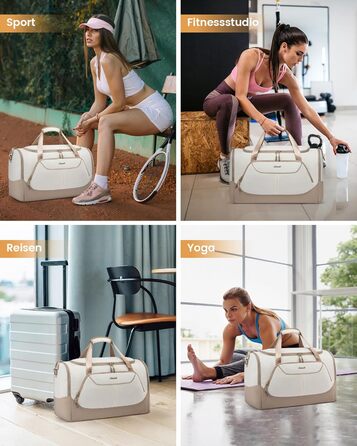 Спортивна сумка LOVEVOOK для жінок, 30L: дорожня сумка з відділенням для взуття та мокрих речей, невелика сумка для залу, плавання, сауни, ручної поклажі для спорту, фітнесу, тренувань та подорожей, водонепроникна, B-beige, Aprikose, 45x24x28cm (30L)