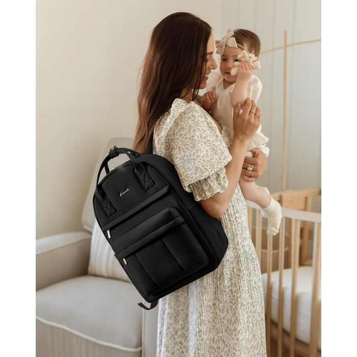 Рюкзак-переноска LOVEVOOK для мами та тата: рюкзак-сумка для догляду за дитиною з пеленальною підкладкою та ременями для дитячої коляски, чорний M