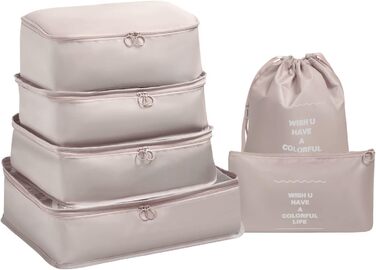 Органайзер для валізи OSDUE, набір 6 шт. (рожевий/бежевий), Packing Cubes, водонепроникні сумки для подорожей