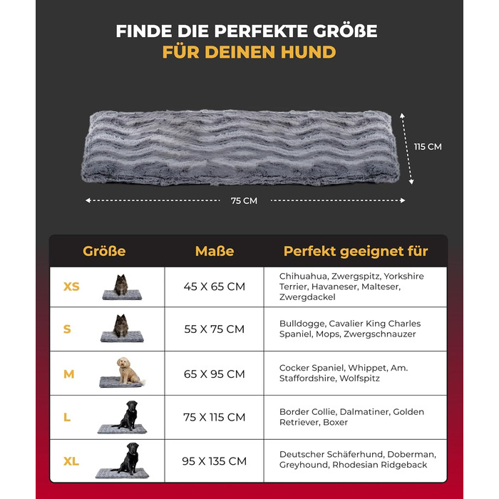 Килимок для собак Преміум-якість з наповнювачем та антиковзаючою основою L (75x115 см) – М'який та Практичний – Зручна Деки для собак – Антрацитовий колір, Виготовлено в Німеччині 75x115 см