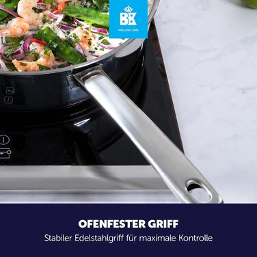 Сковорода BK Bright з нержавіючої сталі з охолоджувальною ручкою, професійне приготування їжі, 18/10 нержавіюча сталь, індукційна плита, термостійка до 230°C, безпечна для запікання, придатна для миття в посудомийній машині, срібна, 28 см