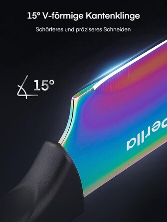 Набір ножів D.Perlla 16 предметів з покриттям Titan Rainbow, з підставкою з акрилу, з нержавіючої сталі з високим вмістом вуглецю, не іржавіє, надзвичайно гострі