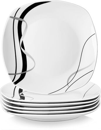 VEWEET FIONA Porcelain Dinner Plates, Dinner Plate Set for 6 People, Ø 24.7 cm Plate Set, Dessert Plate, Pasta Plate, Cake Plate and Breakfast Plate, Microwave Safe and Dishwasher Safe