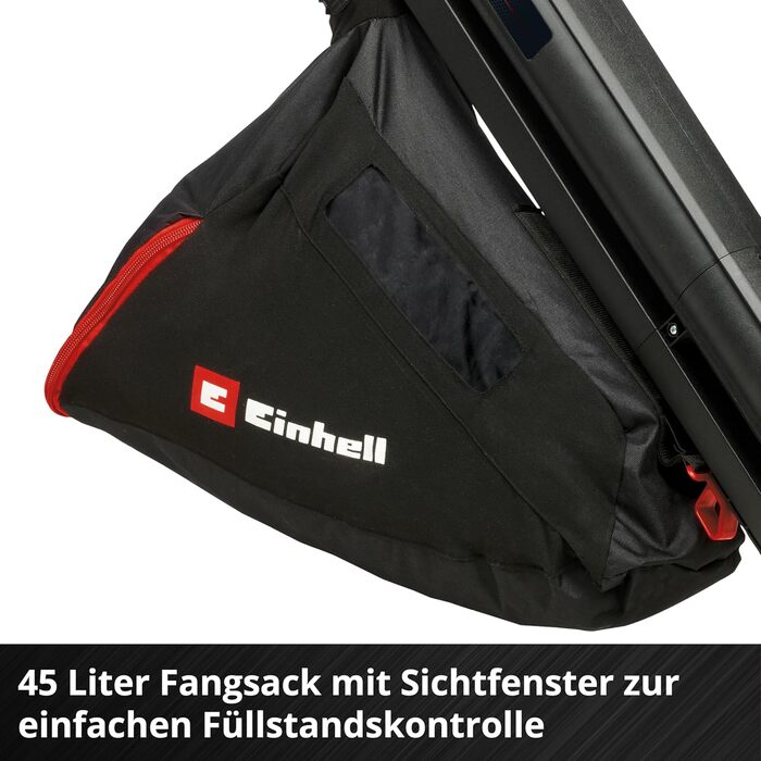 Einhell Cordless Leaf Blower VENTURRO 18/210 Power X-Change (18 V, suction power 500 m³/h, collection bag 45 L, blowing function up to 210 km/h, incl. 4 Ah battery & charger) Black, Red