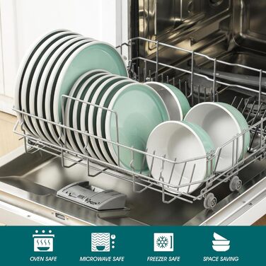 Набір посуду Steingut 18 предметів vancasso ELBA для 6 осіб, сучасний посуд у бірюзовому кольорі (6 тарілок, 6 мисок, 6 десертних тарілок)