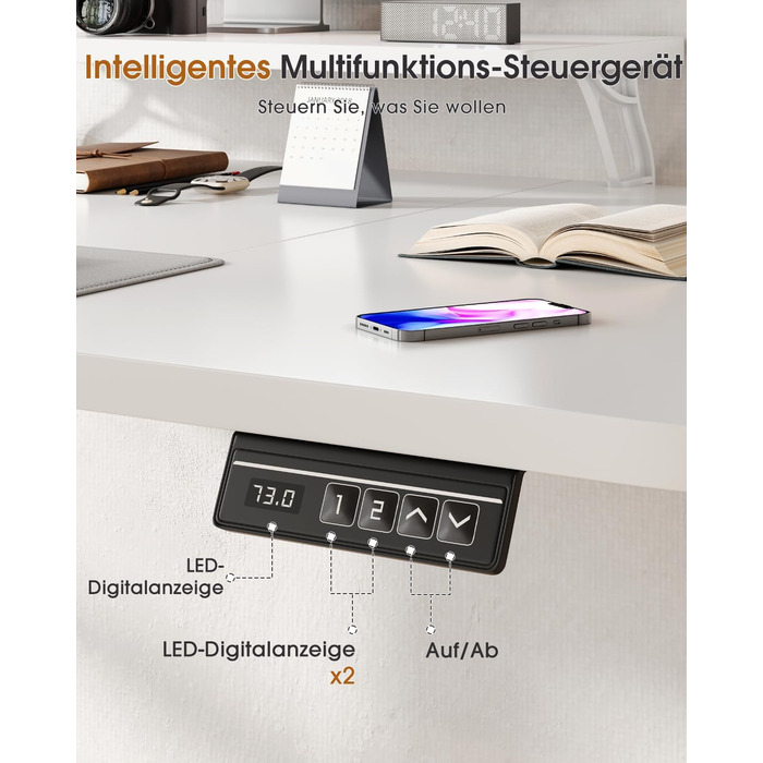 Adjustable Height Standing Desk with Monitor Stand - Ergonomic Electric Sit-Stand Desk, 120x60cm & 200x80cm White