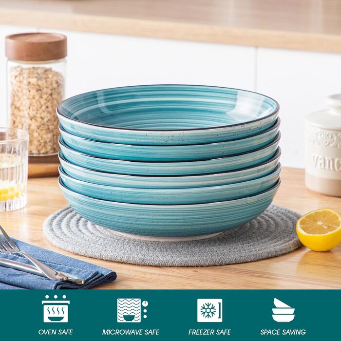 Набір тарілок для супу Vancasso Bonbon, 6 шт, 1500 мл, кераміка, блакитні