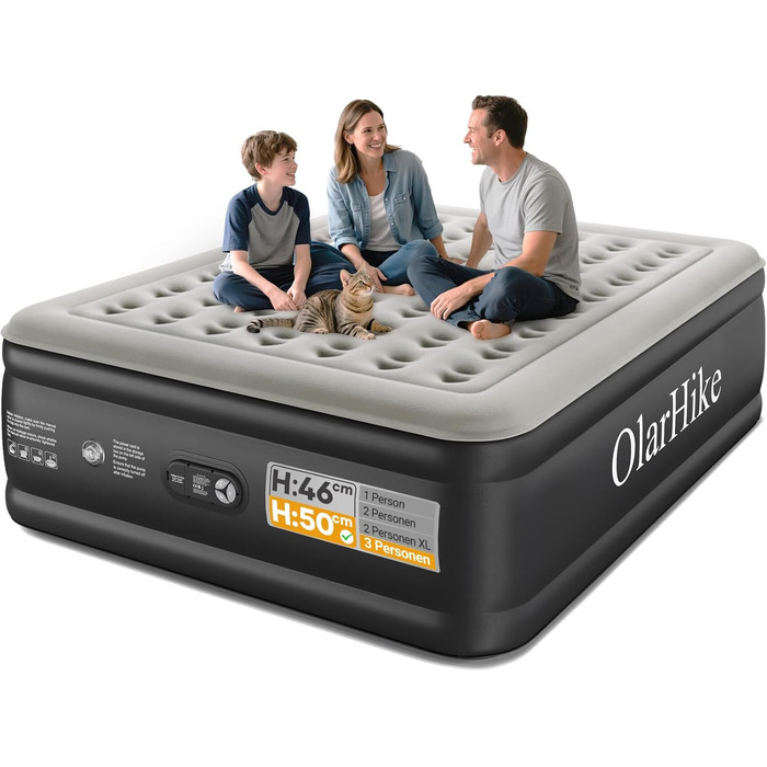 Надувний матрац OlarHike для кемпінгу та дому - 200 x 140 x 46 см (3 особи)