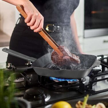 Чавунна гриль-сковорода Springlane 26 см емальована сіра - для всіх плит, включаючи індукцію