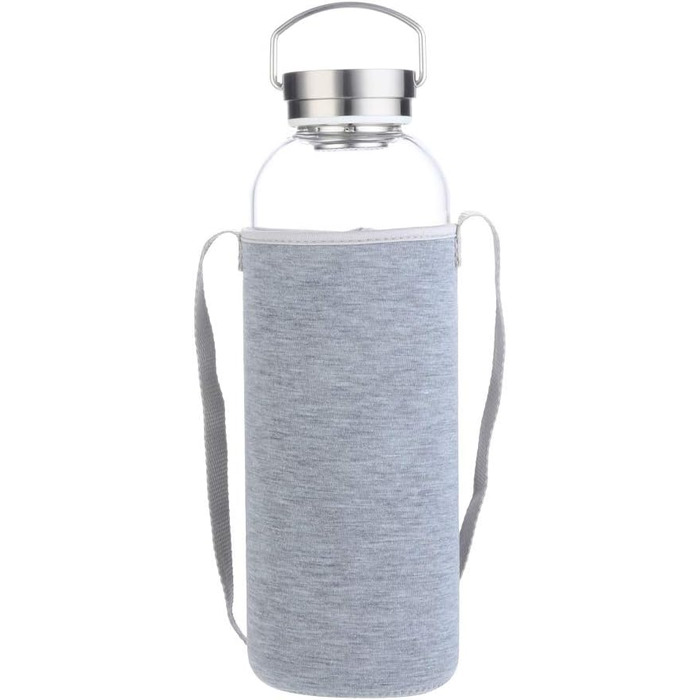 Glass Water Bottle 2L with Neoprene Sleeve, Leak-Proof, Portable, Stainless Steel Lid, Water Bottle, 2 Liter, 2000ml