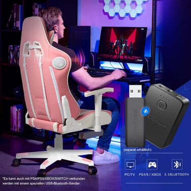 Ігрове крісло GTPLAYER з підставкою для ніг, Bluetooth-колонками, ергономічне, комп'ютерне, регульована спинка, навантаження до 150 кг, рожеве