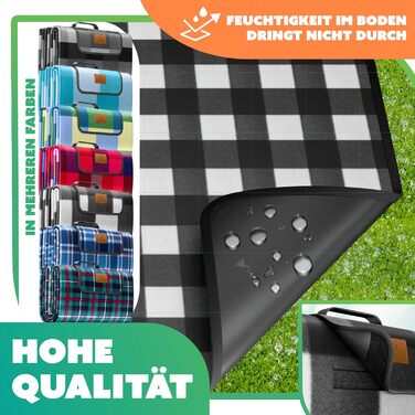 KESSER® Picnic Blanket Camping Blanket XXL 200 x 200 cm - Warm Insulated with Waterproof Bottom, Carrying Handle, Foldable Beach Blanket, Picnic Blankets for 4-6 People, Washable Picnic Blanket (Black / White)