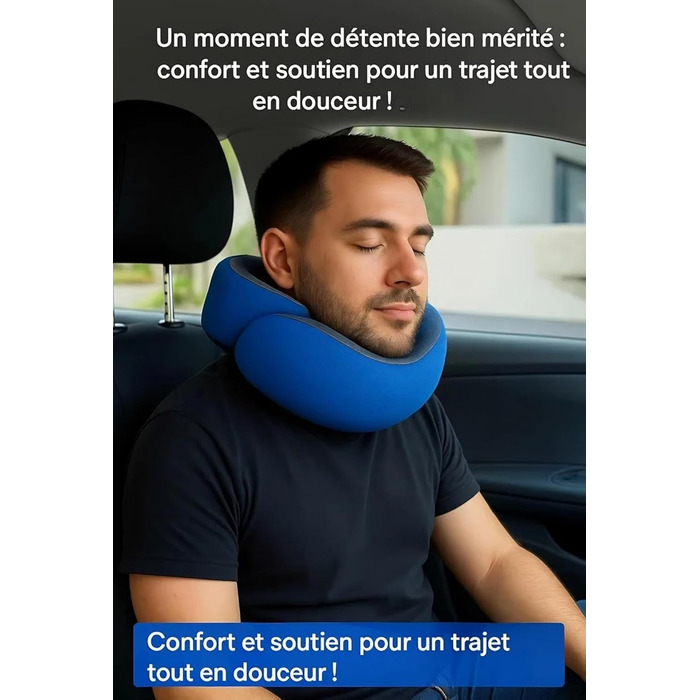 Подушка для шиї у літак, Memory Foam, доросла, регульована, компактна, ергономічна, сіра (блакитна)