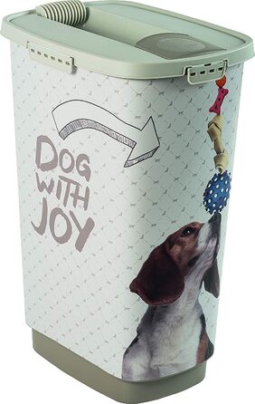 Контейнер для корму Rotho MyPet Cody 50л з кришкою та мірним совок, BPA-free, пластик (PP), бежевий/білий