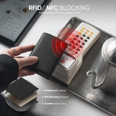 Шкіряний гаманець-картник VULKIT жіночий з RFID-захистом, чорний (Litschi-schwarz), автоматичний висувний відсік для карт, складний, для готівки