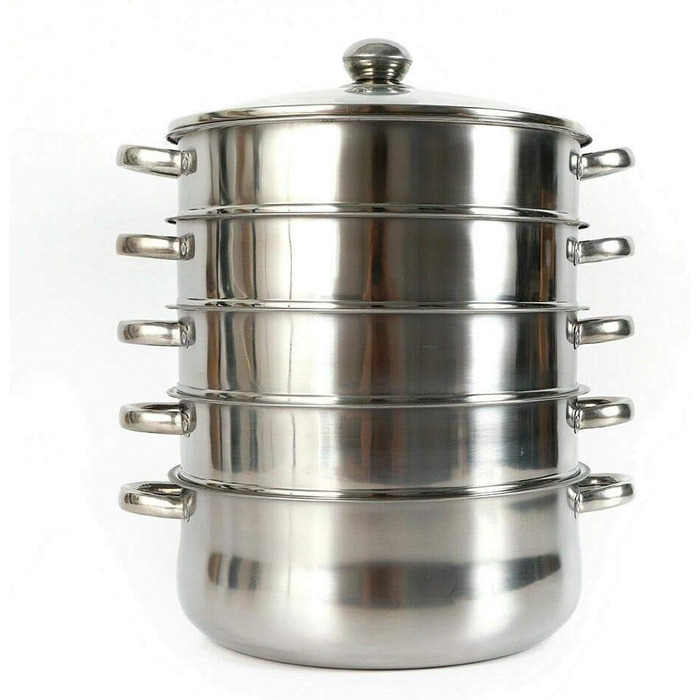 Паровий котел з нержавіючої сталі, 4 контейнери для приготування на пару, з кришкою з термостійкого скла (28 см)