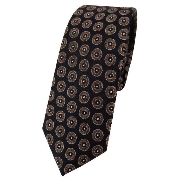 Краватка чоловіча TigerTie вузька шовкова в крапку (темно-коричневий, срібний)