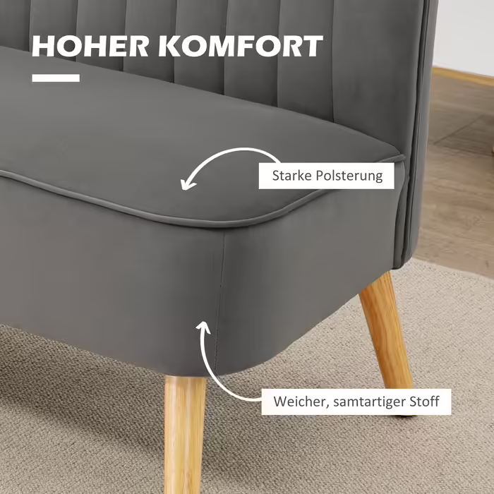 Кухонний диван HOMCOM на 2 місця, кухонний диванчик, дерев'яні ніжки, до 150 кг, темно-сірий, 117 x 56,5 x 77 см