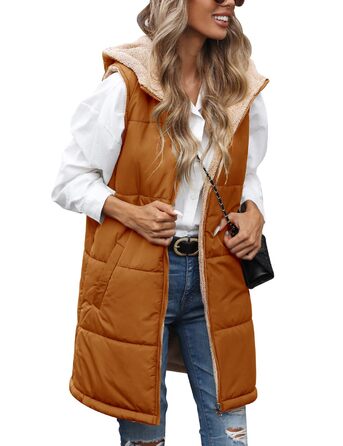 Жіноча тепла жилетка Tuopuda з капюшоном, стеганий фліс, без рукавів, для осені та зими, світло-коричнева, розмір M