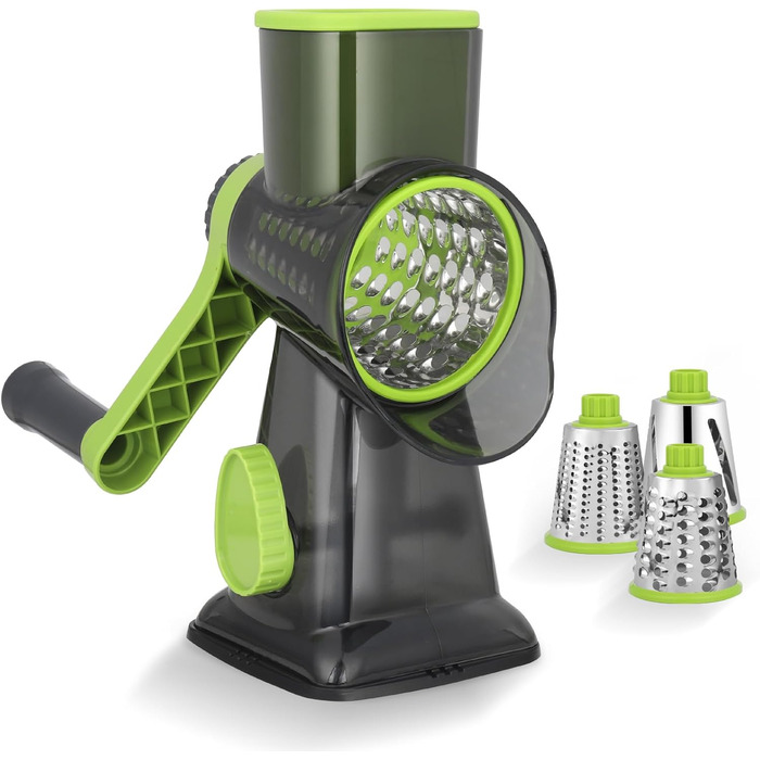 Ручна тертка для сиру та овочів Dreamhigh з ручкою, 3 змінні леза з нержавіючої сталі, для сиру, овочів, горіхів, моркви, ідеальна для огірків, білий (зелений)