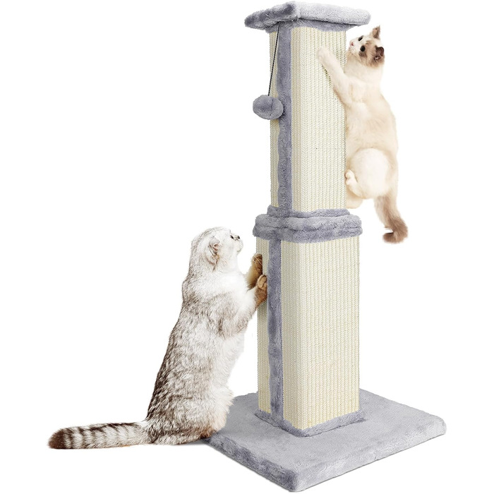 Kratzbaum, 31.5 inches (80cm) tall Scratching Post, Cat Tree, Scratching Log for Medium and Small Cats, Natural Sisal Scratching Post with Interactive Plush Ball, Beige