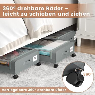 Коробки для зберігання під ліжко PHINOX з роликами, сірі, 2 шт (74x42x16 см) - коробки-органайзери для одягу, взуття, іграшок з прозорою кришкою