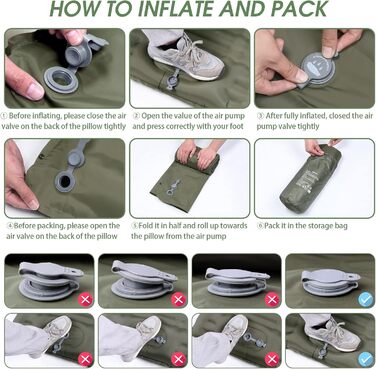 Arlierss Self-Inflating Camping Sleeping Pad with Foot Pump & Pillow - 12cm Thick, Ripstop, Portable, Outdoor, Hiking, Travel, Beach - Army Green