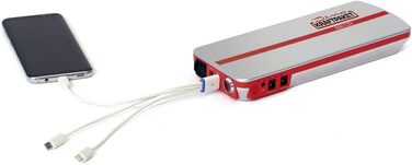 Портативний пусковий пристрій Dino KRAFTPAKET 12V-600A: для авто, мотоциклів та човнів. Підтримка різних типів акумуляторів (свинцево-кислотні, GEL, EFB, AGM). Ємність 66.6Wh, 18000mAh.