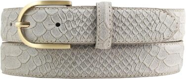 Жіночий шкіряний ремінь Beltinger з пітоновим тисненням та золотою пряжкою 3 см | Ремінь для жінок 30 мм, імітація зміїної шкіри | Зміїний принт 85 см (загальна довжина 100 см) Світло-сірий, Золотий