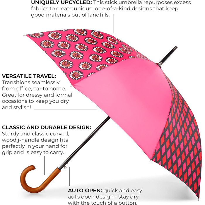 Еко-парасолька Totes з дерев'яною ручкою, чорно-сіро-помаранчевий смугастий дизайн, універсальний розмір (з перероблених матеріалів)