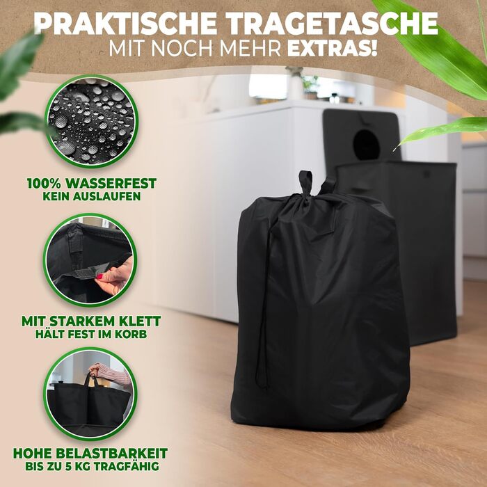 Deposit bottle collection container with lid and carrying bag | Deposit container with drop-in opening | Ideal bottle organizer for collecting deposits, bottle collector, empty container for kitchen - black