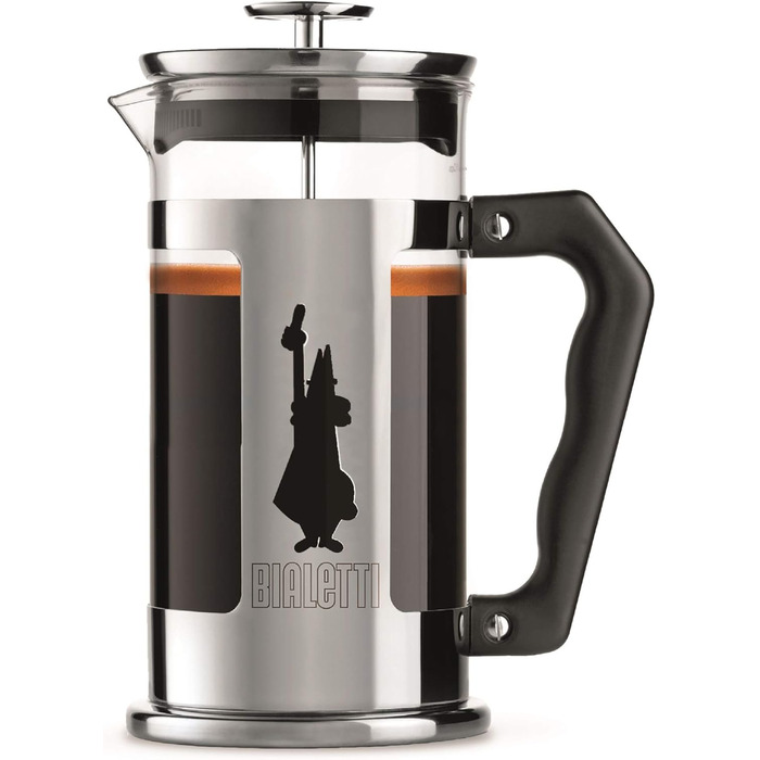 Bialetti Kaffeepresse Preziosa, French Press Filter for coffee or tea, stainless steel housing and borosilicate glass container, dishwasher-safe, 1 Liter, 8 cups, Silver (1 l (8 cups), Bundle with Perfetto Moka Classico)